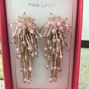 💕Pink Linen Beaded Earrings!